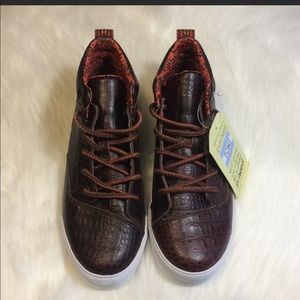 Brown Crocodile Leather Camila High-Top Sneaker